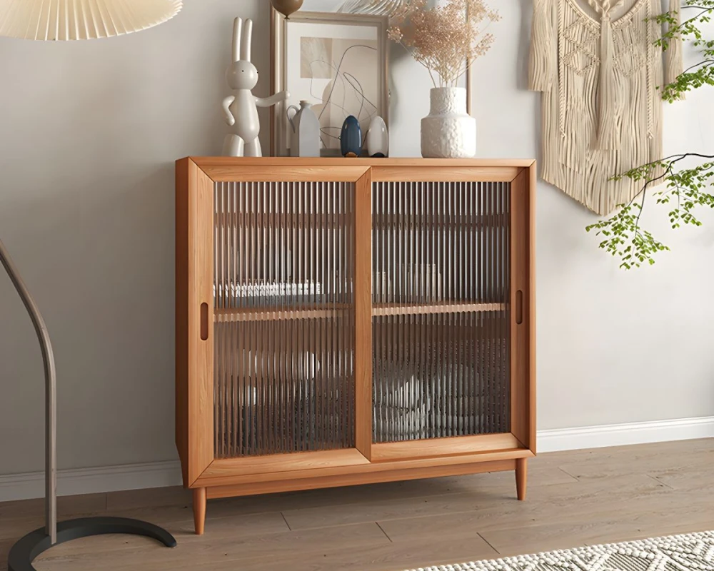 wood and rattan sideboard